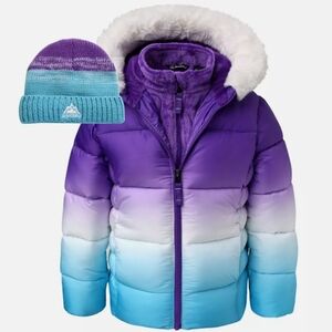 Snozu Girls Puffer Fleece lined winter Jacket with fleece lined hat